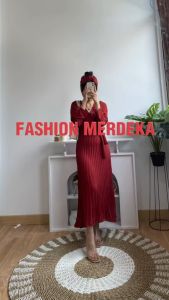 [Basica Moda] 247 Dress Gaun Plisket Fashion Wanita Linaris Crinkle Premium Lengan Panjang Polos