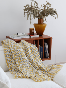 New Knitted Blanket American Style Hook Needle Decorative Checkered Pattern Sleepover Soft Cozy Bedding Acrylic Fabric Summer Use