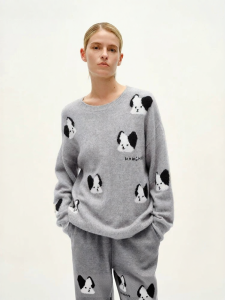 URLAZH | Relaxed Casual Puppy Patterned Round Neck Wool Sweater