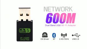 SG USB Wireless 600Mbps Wifi Dongle Dual Band 2.4G / 5G Hz WiFi Adapter Network Card Dual Band Mini Wireless Lan USB 2.0