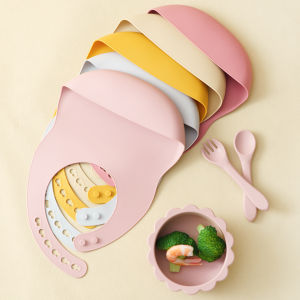 Mamaplan Silicone Dining Set Newborn Feeding Tools Independent Eating Bowl With Sucker  Baby Utensils Waterproof Bib Baby Stuff