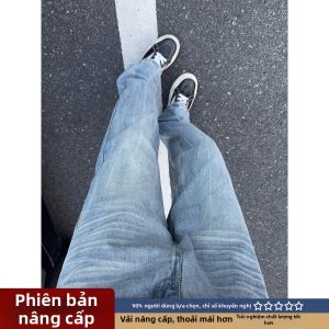 LIUBU | Quần Jeans Nam Ôm Sát Màu Xanh Rét-rô Đã Qua Xử Lý Bằng Điện