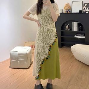 AIYITI | Bộ Đầm Voan Ren Thêu Viền Dây Xanh