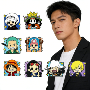 Bandai | One Piece Anime Action Figures Q Figurals Toys - Luffy Zoro Sanji Brooch Cap Badges Merchandise Decoration for Children Gifts