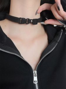 Black Lock Buckle Simple Cool Choker Necklace Womens Fashion Jewelry  out Punk Style Bone Chain Single Layer No Pendant