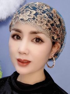 หมวกผ้าปักลายลูกไม้ หมวกผ้าคลุมผม หมวกทรงกลม หมวกผ้าคลุมผมแบบยืดหยุ่นสำหรับผู้หญิง หมวกผ้าคลุมผมแบบสองชั้น หมวกผ้าคลุมผมแบบอเนกประสงค์