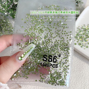 ชุดติดเพชรเล็กสีเขียวอ่อน ชุดติดเพชรสำหรับเล็บ DIY ขนาดใหญ่พร้อมพู่ขนาดใหญ่ แผ่นดิสก์แบบแบน แผ่นดิสก์แบบกลม