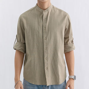 Áo Sơ Mi Nam Cổ Henry Dài Tay Cotton Nguyên Chất Cao Cấp Thường Ngày Phong Cách Trung Hoa Mới Áo Sơ Mi Nam Mùa Thu