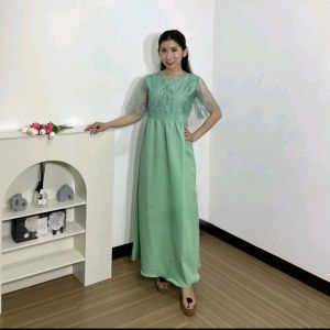 Long Dress Tulle Mutiara Mix Moscrepe Dress Natal dan Kondangan Untuk Orang tua Gaun Simple Berkelas zh