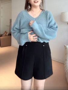 Fall Winter Fashion Thickened Woolen A-Line Short Pants Women plus Size Conceal Hip All-Match Wide Leg Boot Pants