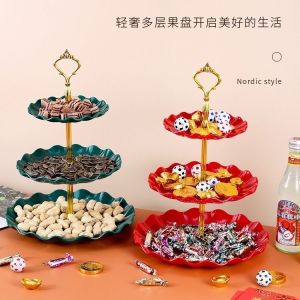 Elegant European Style Dessert Stand Plate Birthday Display Fruit Tray Plastic Material for Living Room Decoration