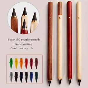 1pc penci+12color nib，Permanent Pencil Unlimited Writing Solid Wood Pencil HB Replacement Set Student Drawing Art Pencil School