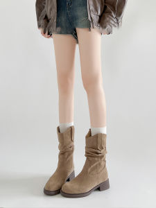 Womens Mid-Calf Martin Boots Thick Bottom Western Cowboy Style Summer Autumn New Arrival Korean Version Short Booties