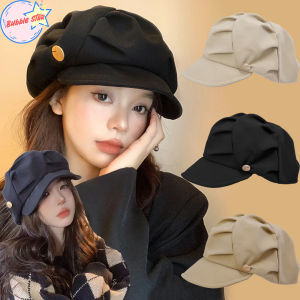 【Bubble Star】Cloud Hat Womens Pleated Face-showing Small Octagonal Hat for Travel Daily Casual Korean Style Plain Short-brimmed Beret