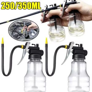 250/350ml Press-Type Transparent Oil Can High Pressure Pump Oiler Plastic Spout Oil Dispenser with Short & Long Nozzle for Bike Motorcycle Maintenance