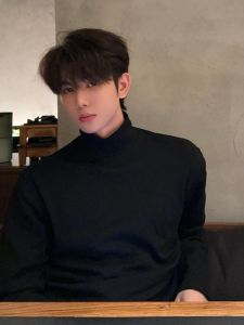 Black Mid-Neck Fleece Lined Thickened Long Sleeve T-Shirt Mens Autumn Winter Style Cleanfit High End Feeling Base Layer Shirt