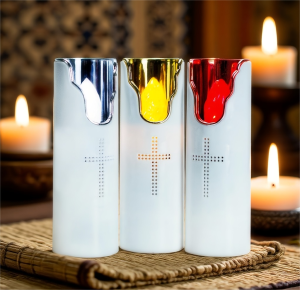LED Candle Light Flameless Prayer Swinging Flame Music Speaker Electronic Candles Lamp Dry Batteries Powered For Church Cemetery