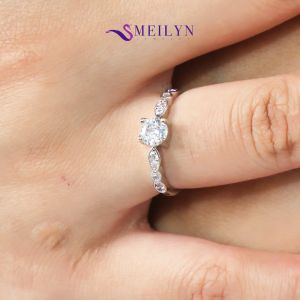 MEILYN Cincin Perak Wanita Motif Gemma Baris Bulat Original  0222230643