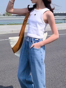 Girls Straight jeans baggy pants for kids denim wide-leg maong loose fitting childrens Casual pants