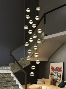 Modern Minimalist Nordic Rotating Staircase Long Pendant Light Villa Loft Apartment Living Room Light Iron Art LED Lampshade