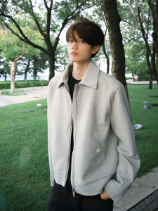 Cleanfit Grey Administrative Jacket Mens Short Style Turn-down Collar American Style Outerwear Autumn Season Casual Wear