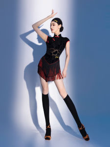 conny | Latin Dance Costume Set Flowy Fringe Skirt Cheongsam Top
