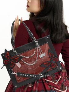 Gothic Butterfly Pain Bag Single Shoulder Crossbody Lolita Dark Series Totepack Soft PU Leather Casual Style for Youth