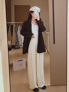 XUNDD Womens High Waist Wide Leg Pants Icy Silk Cooler Slacks Trousers Size M-XL Plain Polyester Cotton Fabric Black White Khaki