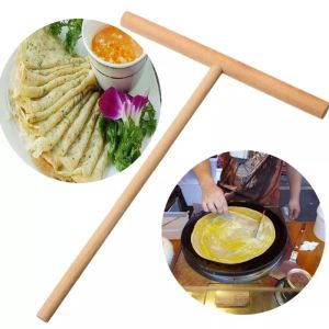 Wooden Stick Kitchen Tool DIY Pancake Shelf Spreader Stick Egg T-shaped Crepe Maker Machine