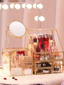 Luxury Transparent Glass Cosmetic Storage Box Dustproof Lipstick Organizer Desktop Makeup Box Vanity Shelf Beauty Essentials