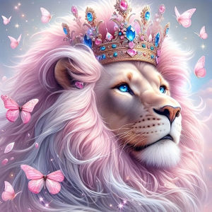 Huacan New Arrivals 5D DIY Diamond Painting Pink Mane Jewel Crown Lion Diamond Mosaic Animal Complete Kit Home Decor