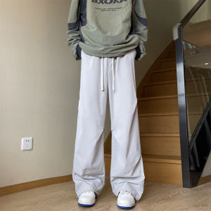 กางเกงลำลองชายทรงหลวมขากว้างเอวยางยืดฤดูใบไม้ร่วงกลางแจ้ง กางเกงขายาวทรงตรงผ้าฝ้ายผสมสีพื้น ทรงลำลอง สไตล์อเมริกัน