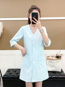 ชุดทำงานการจัดการผิวหนังเสื้อคลุมสีขาวเข้ารูปสำหรับผู้หญิงช่างทำเล็บช่างทำเล็บช่างสักกึ่งถาวรช่างเสริมสวยร้านเสริมสวย