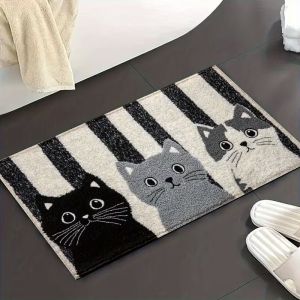 VIKAMA Color Block Leopard Doormat Abstract Cartoon Animal Print Non‑Slip Floor Mat for Entryway Porch Home Decor