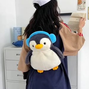 Balo Gấu Bông Chim Cánh Cụt Dễ Thương Đeo Tai Phôn Lông Mịn