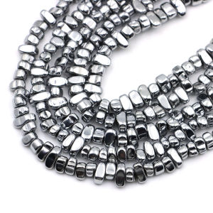 Irregular Natural Hematite Stone Chips Beads 5-8mm Silver Plating Hematite Gravel Bead Finding for Jewelry Making Necklace 15"