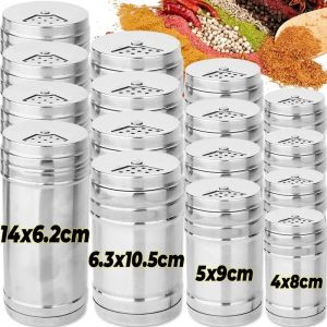 Stainless Steel Seasoning Jar Salt Sugar Shaker with Rotating Cover Condiment Spice Pepper Powder Bottle Container Kitchen Tool