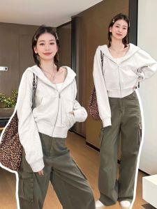SUSHOUWANGE | Womens Short Jacket Hoodie Long Sleeve Zipper Cardigan