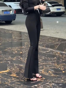 กางเกงขายาวทรงหลวมเอวสูงสำหรับผู้หญิง กางเกงขายาวทรงกระบอกทรงเข้ารูปสำหรับฤดูใบไม้ร่วง 2024 กางเกงขายาวทรงเข้ารูปสำหรับผู้หญิงไซส์เล็ก