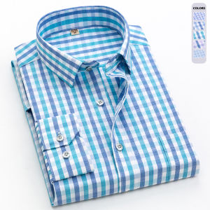 Autumn Plaid Casual Long Sleeve Shirt Mens Simple Classic Business Office Formal Shirts Fashion Soft Breathable Party Dress