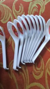 Bộ 10 cái muỗng ăn cơm nhựa melamine trắng hoa văn trắng trơn- no17 - 16.5 x 4.4 cm