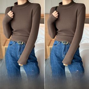 Miiow | Womens Thermal Long Sleeve Shirt High Neck Thickened Integrated Velvet Slim Fit Warm Winter New Style MiiOW Cat Person Base Shirt