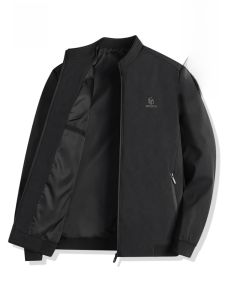 ROMON | Lormen Mens Administrative Jacket Spring Autumn Style Business Casual Stand Collar Workwear Coat Polyester Fiber Long Sleeve