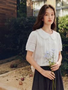 INMAN | Lace Cotton Short Sleeve Shirt Top