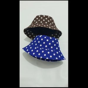 topi bucket bayi pakai tali perempuan laki laki polkadot ada tali bahan kanvas tebal 4 bulan - 3 tahun