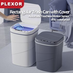 Plexor 14/18L Sensor Trash Can with Soft Close Lid Rectangular Smart Trash Bins with Cover Rechargeable Durable Automatic Bin Great for Kitchen Home Office Business
