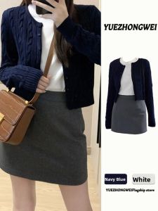 YUEZHONGWEI | Academic Style Dark Blue Cable Knit Sweater