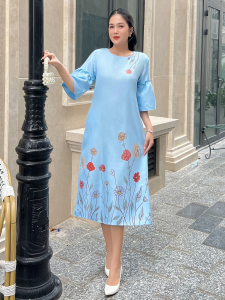 Đầm dáng suông tay bèo in hoa 3D cho nữ thanh lịch MS109-Lady Fashion