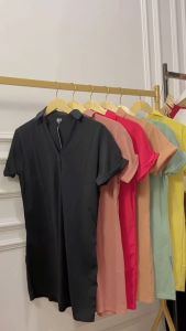 dress basic model kerah kancing 2 pendek wanita/dress kekinian/dress wanita/pakaian wanita