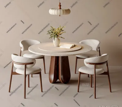Walnut Round French Vintage Dining Table For Small Spaces